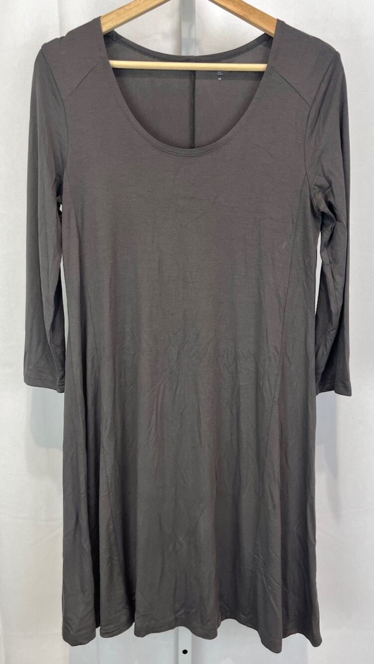 GARNET HILL Knit Trapeze Dress 41237 3/4 Sleeve Scoop Neck Knee Length Gray XS